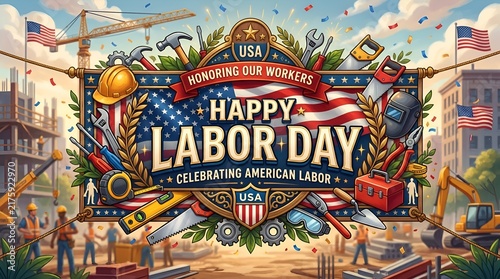 Happy Labor Day USA Celebration - American Workers Honoring Industry