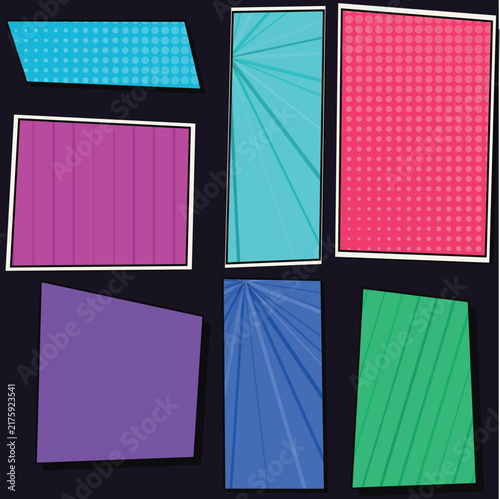 Abstract Geometric Colorful Panels with Line and Dot Patterns