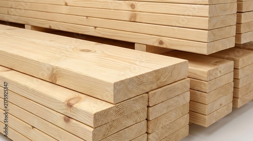 Stacked new timber boards for construction and carpentry projects