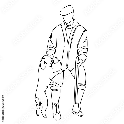 One continuous single drawing line art flat doodle vintage, retro, gun, dog, hunter, traditional, aristocracy. Isolated image hand draw contour on a white background
