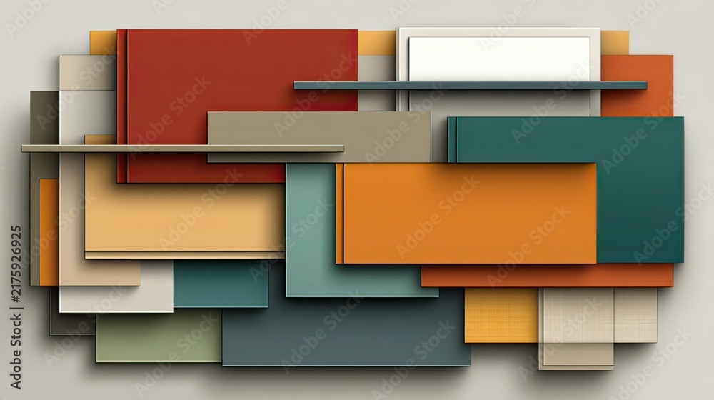 Fototapeta premium Abstract Composition of Colorful Panels and Layers on Modern Wall for Contemporary Interior Design Inspiration