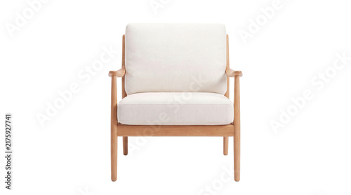 Classic comfortable white fabric lounge chair with a transparent background