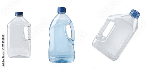 Three plastic water bottles on transparent background for packaging design