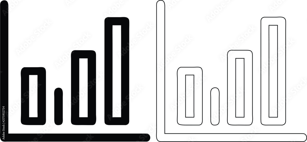 Obraz premium Two bar graph one thick black stroke and one thin white stroke with black borders, on a white background