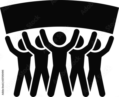 Cuadro en lienzo Group of people holding banner aloft during protest or demonstration with copy s