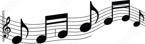 Картината върху платно Musical notes flowing on a staff during a melodic performance with clean lightin