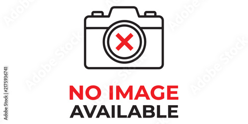 No image available sign with camera icon and red symbol isolated on white background