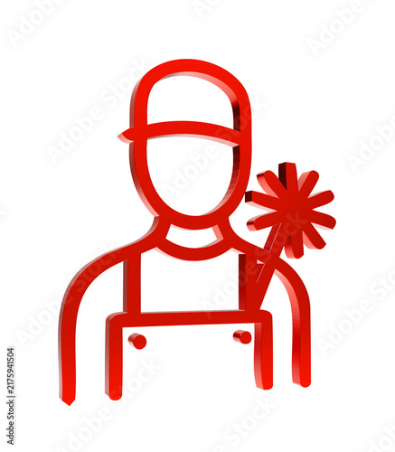 Canvastavla Shiny red 3d icon of a chimney sweep worker person
