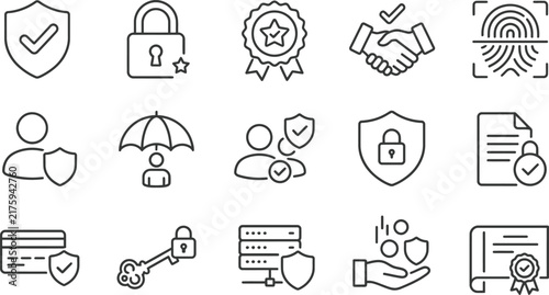 Set of Modern Security and Trust Concept Icons for Digital and Business Use