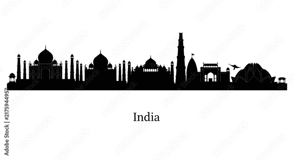 Fototapeta premium India Skyline Silhouette - Famous Landmarks