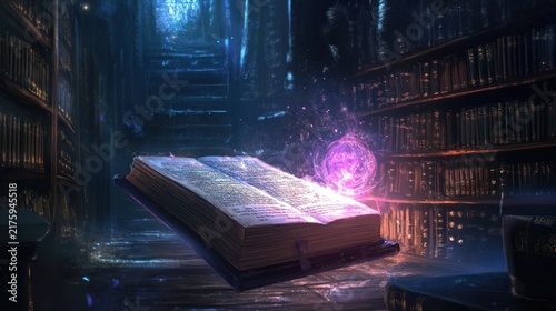 Glowing book in dark interior