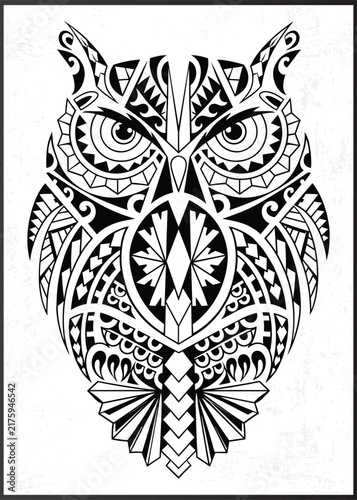 Art & IllustrationPolynesian Maori tribal owl face tattoo vector illustration with geometric patterns