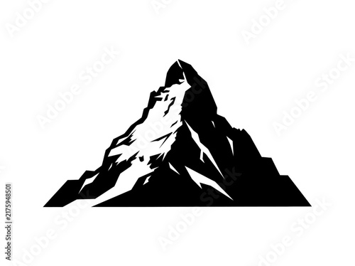 Mountain peak silhouette, high rock peak and nature summit vector icon