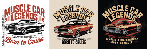 Muscle car legends graphic vector set for vintage apparel t-shirt designs