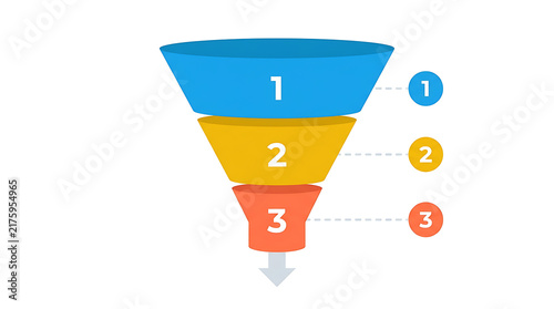 Three steps business funnel diagram chart template with numbers one two three