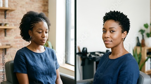 African american woman showing hair transformation before and after