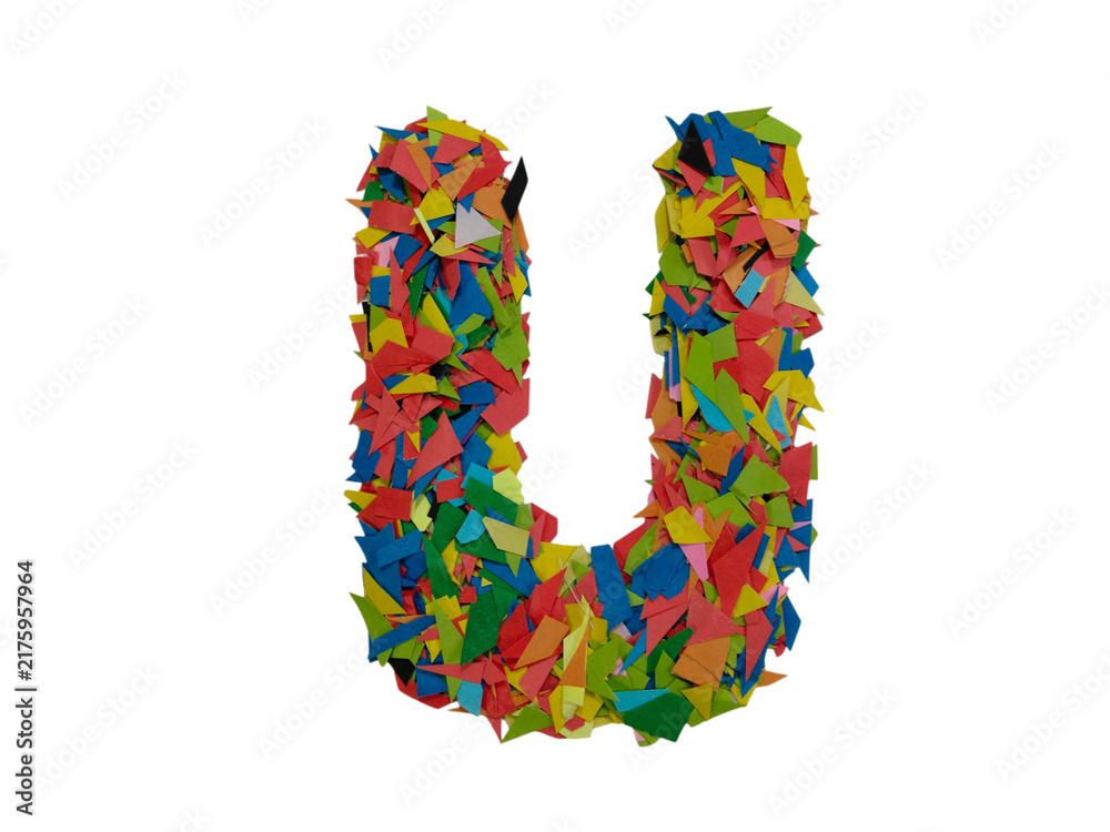 Colorful abstract letter u with vibrant geometric design isolated on white background