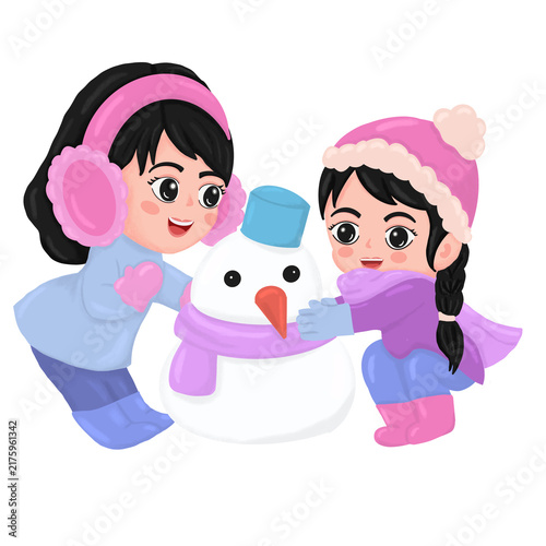 children playing with snow
