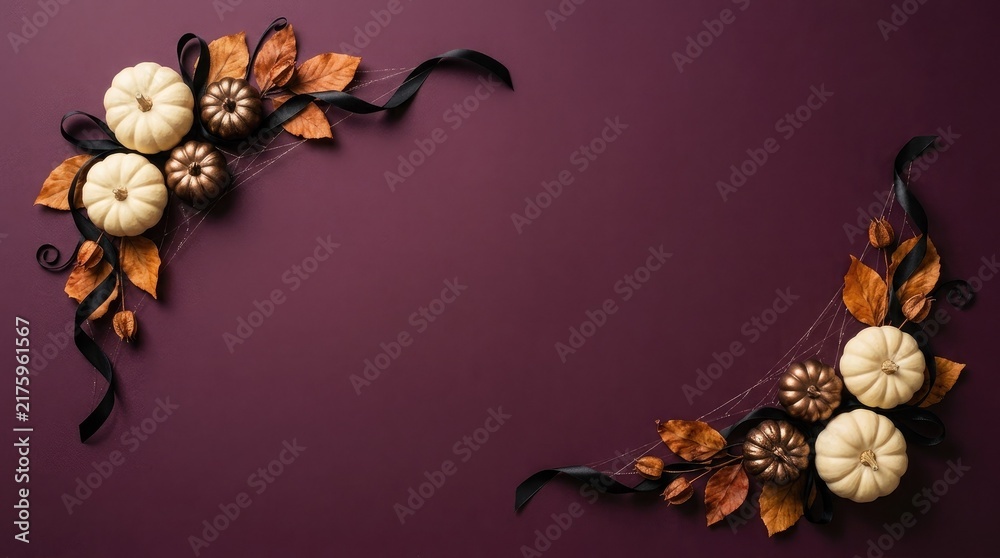 Obraz premium Autumn pumpkins and leaves decorative arrangement