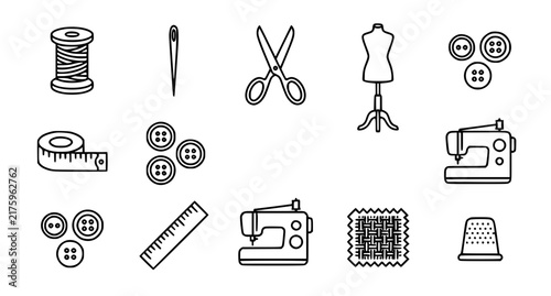 Garment making sewing tailoring fashion tools editable line vector icons