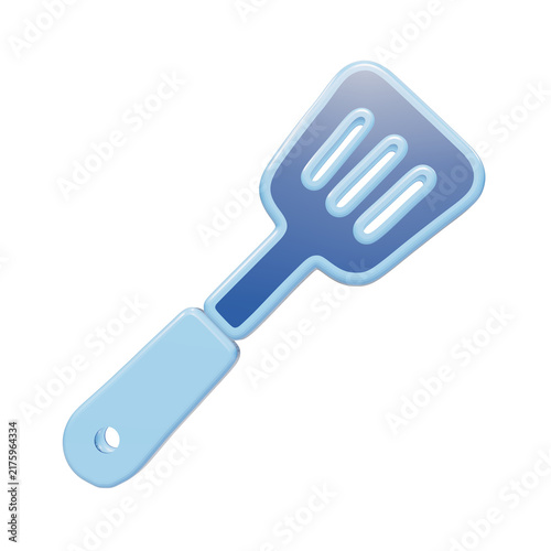 Canvastavla 3D rendered icon of a blue kitchen spatula with slots, isolated on a white backg