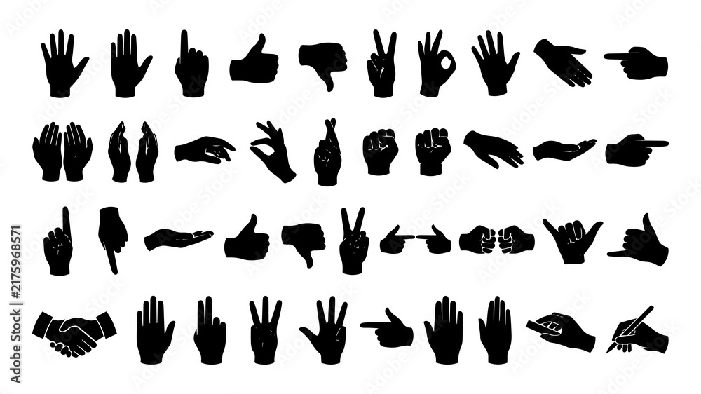 Obraz premium Collection of various hand gesture icons on transparent background transparent background
