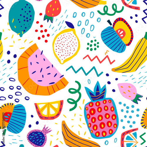 Colorful Abstract Fruit Doodle Seamless Pattern