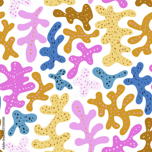 Colorful Abstract Organic Dotted Shapes Seamless Pattern. Botanical vector texture.