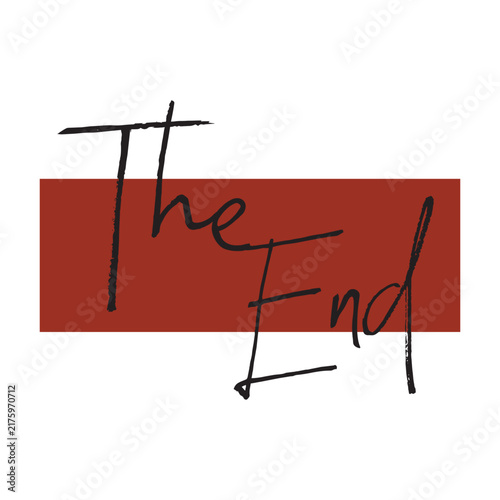 Obraz na płótnie Minimalist typography design featuring The End in black grunge brush lettering over a dark red rectangular block