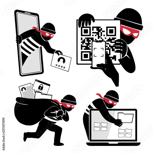 Hacker cyber security crime set stealing data online fraud