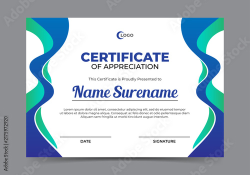 Certificate design template with wavy shape