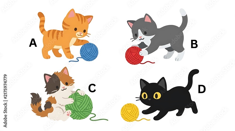 Obraz premium Cute kittens playing with colorful yarn balls set.