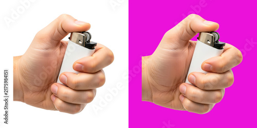 Konstfotografi Close up of person holding a pocket lighter with white and vibrant pink dual pan
