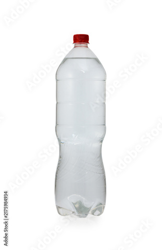 Принти на полотні Refreshing clear water in a plastic bottle with a bright red cap, ready to quenc