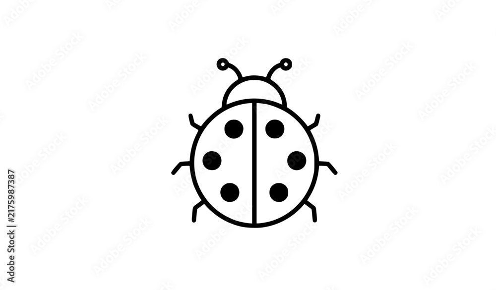 Naklejka premium Cute Ladybug Insect Outline Line Art Black White Vector Icon