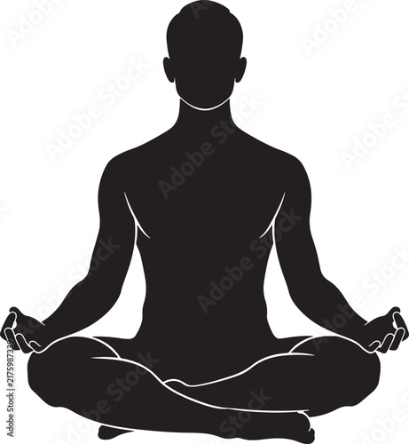 Black silhouette of a man sitting in lotus pose meditating