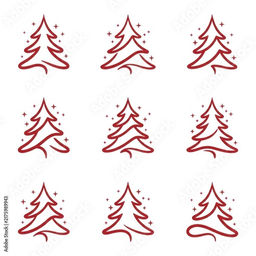 Abstract-Christmas-tree-made-entirely-from-one-smooth-red-brushstroke--whimsical-curved-branches--sparkling-stars-floating-around--clean-white-background--minimalist