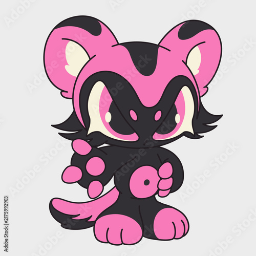 Cute cartoon pink and black animal. Funny character. Cartoon character design.