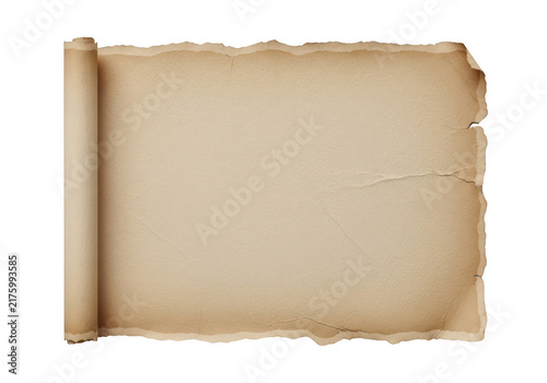 Obraz na płótnie Torn parchment paper scroll with ragged edges on transparent background