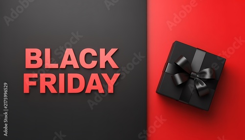 Black friday sale concept with a black gift box on a red and black background