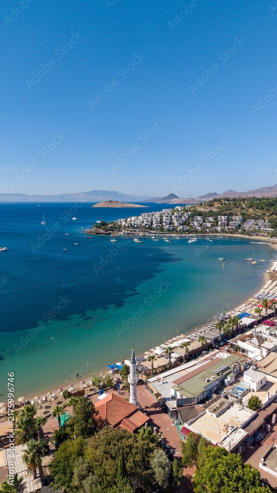 Fototapeta premium Aerial drone views of Bitez Bodrum in summer