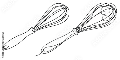 Obraz na plátne Continuous line drawing of kitchen whisks