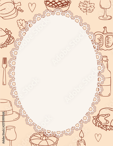 Vintage Thanksgiving Background with Lace Doily Frame, Doodle vector frame