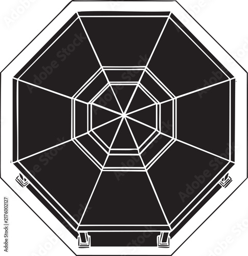 Top down view silhouette of an octagonal gazebo structure with roof