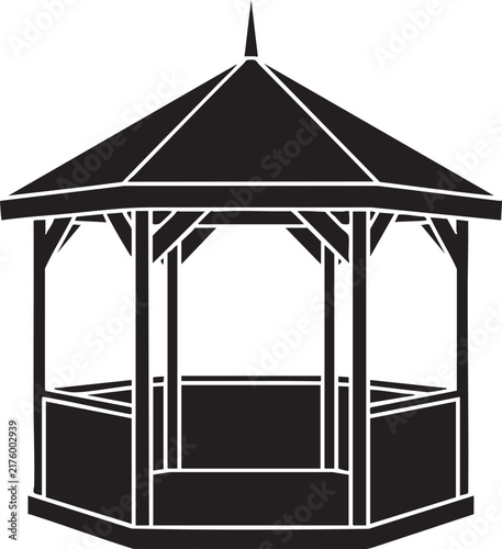 Hexagonal wooden gazebo garden pavilion icon with pavilion
