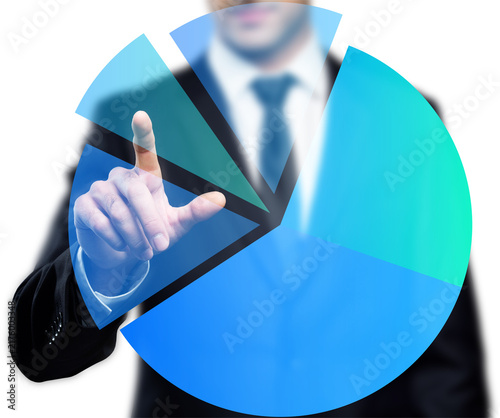 Businessman Pointing at 3D Pie Chart Segment Isolated on Transparent Background