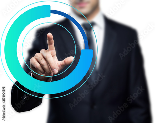 Businessman Touching Circular Progress Bar Chart Isolated on Transparent Background