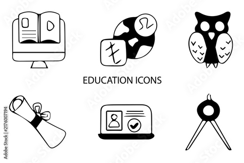 Set of 08 outline Education Element icons. Education Line icons set. Vector illustration.