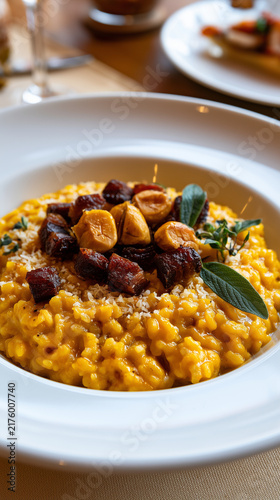 Autumn Pumpkin Risotto with Crispy Pancetta, Roasted Chestnuts and Fresh Sage