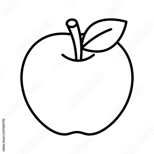 Simple Line Drawing of an Apple Fruit with Leaf.